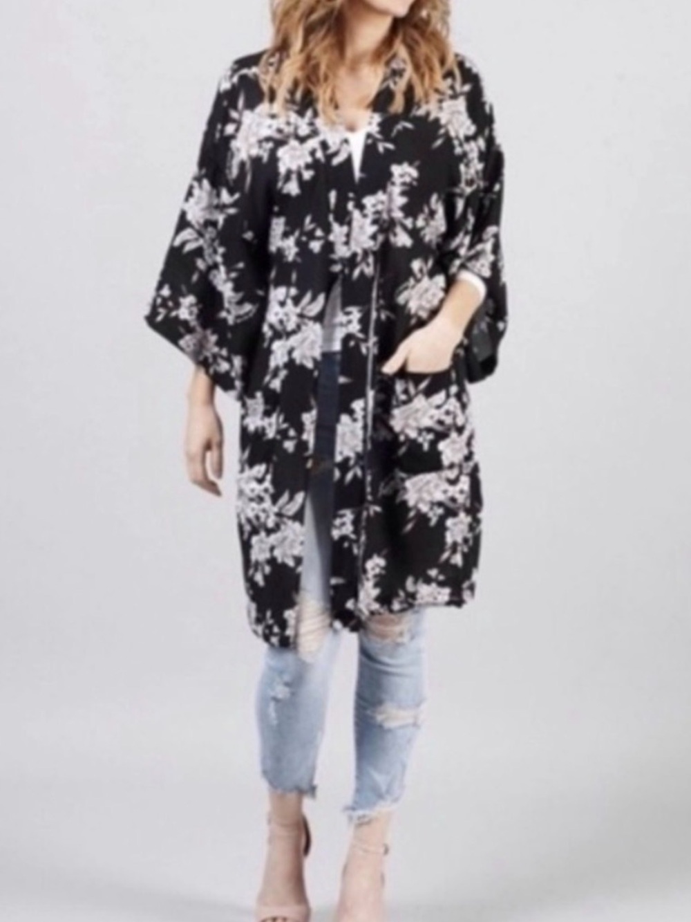 Spiritual Gangster Maya Black Floral Kimono Duster O/S